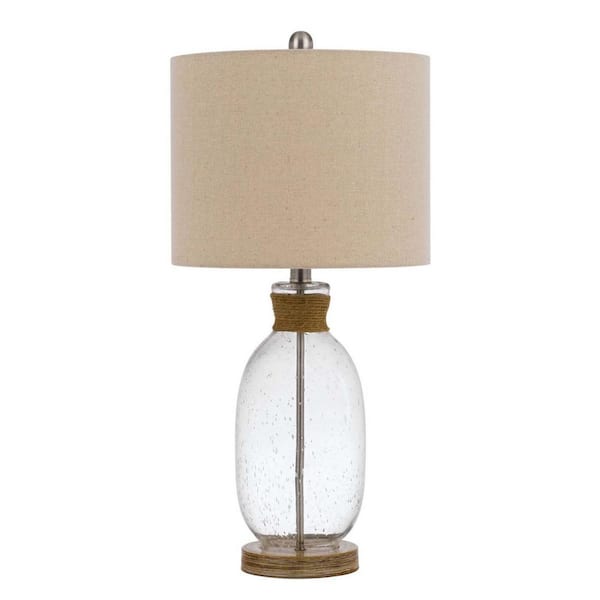 HomeRoots 26 in. Clear Table Lamp with Brown Drum Shade
