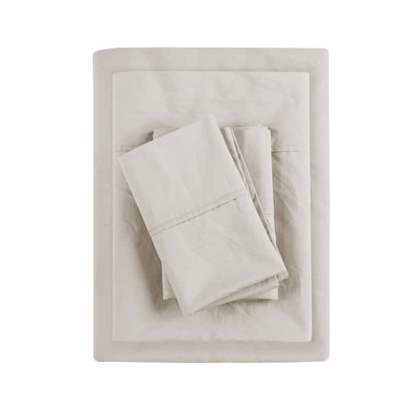Madison Park Ivory King 200 Thread Count Relaxed Cotton Percale Sheet Set