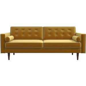 Harriet 65 in. Mid-Century Pillow Back Velvet Upholstered 2-Seater Loveseat in Gold