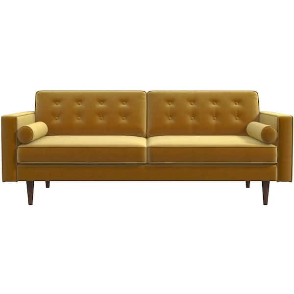 Ashcroft Imports Furniture Co. Harriet 65 in. Mid-Century Pillow Back Velvet Upholstered 2-Seater Loveseat in Gold