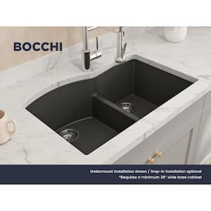 Campino Duo Matte Black Granite Composite 33 in. 60/40 Double Bowl Drop-In/Undermount Kitchen Sink with Strainers