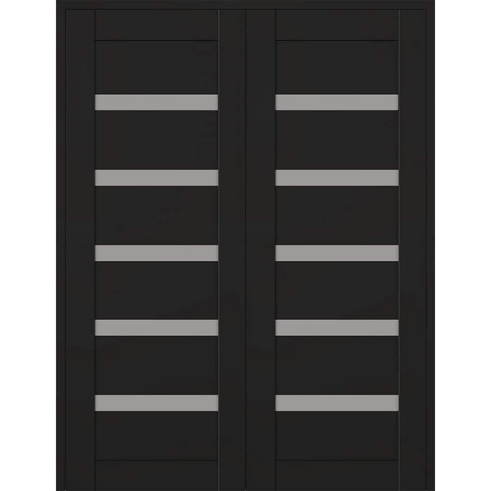 Leora N 36 in. x 96 in. Both Hands Active 7-Lite Frosted Glass Black Matte Wood Composite Double Prehung French Door price history on PriceWatchPro