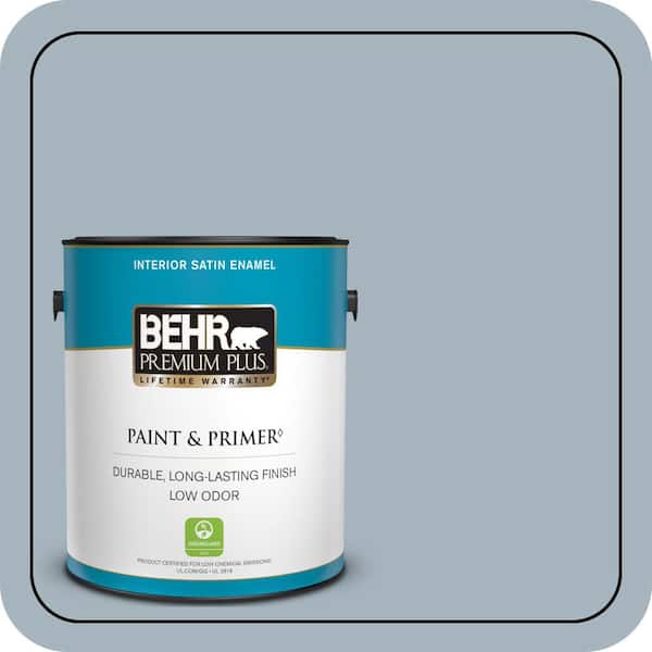 BEHR PREMIUM PLUS 1 gal. #N480-3 Shadow Blue Satin Enamel Low Odor Interior Paint & Primer