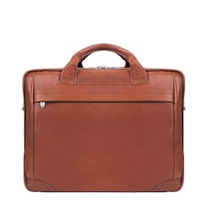 BRONZEVILLE, Pebble Grain Calfskin Leather, 15 in. Medium Laptop Briefcase, Brown (15484)