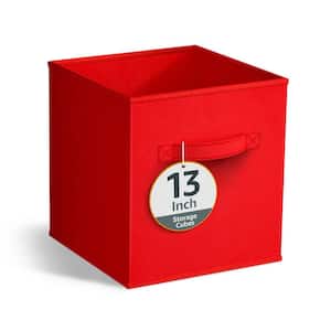 Large Storage Cubes with Handles, Red 13 in. x 13 in. Fabric Decorative Basket (Set of 1), Clothes and Closet Organizer