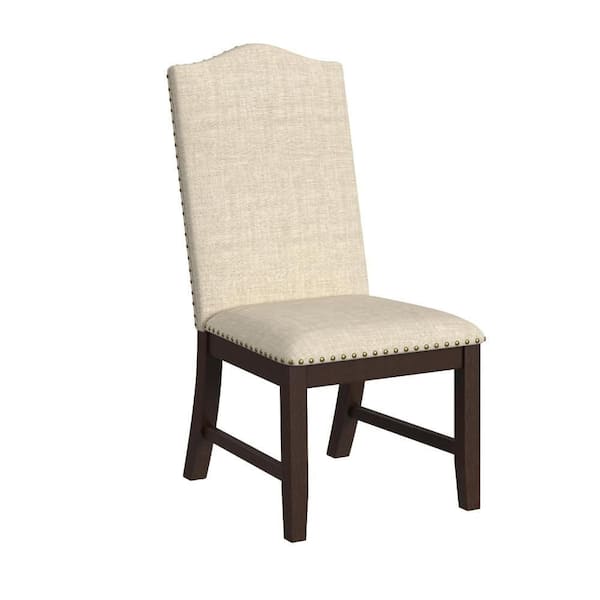 Benjara Beige and Cherry Brown Fabric Dining Chair (Set of 2)