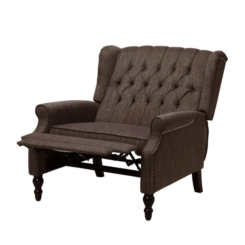 Brown Tufted Wingback Oversized Recliner with Nailhead Trim