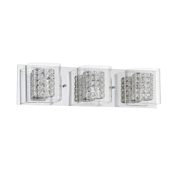 Kendal Lighting CRYSTORAMA 21.5 in. 3 Light Chrome, Clear Vanity Light with Clear Glass Shade