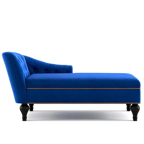 Unbranded Blue Linen Chaise Lounge Indoor Chair Tufted Fabric