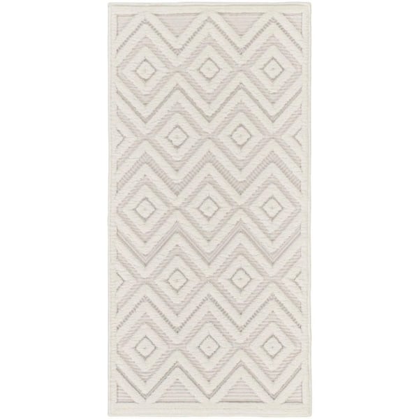 Versatile Ivory White 3 ft. x 5 ft. Diamond Contemporary Area Rug