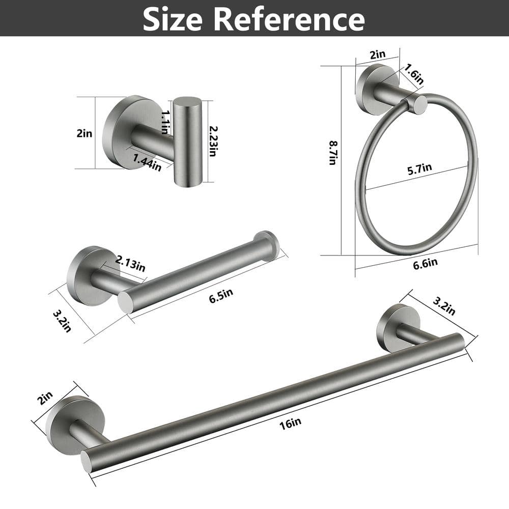 Brushed Nickel 5-Piece Bathroom Hardware Set with Towel Bar and Hooks