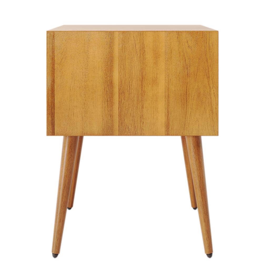 Natural Acacia Wood Mid-Century Modern 2-Drawer Nightstand