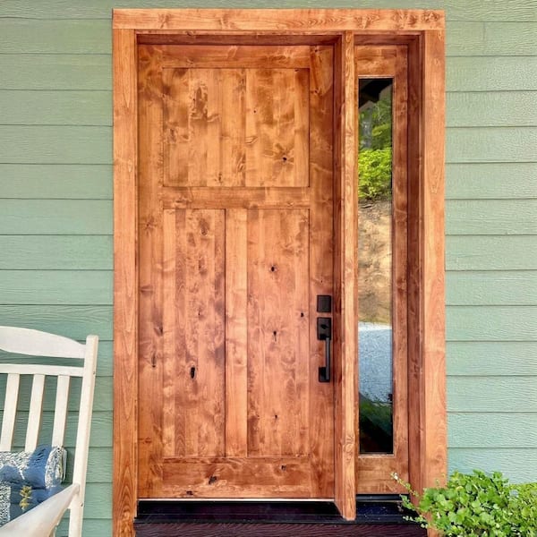 36 in. x 96 in. Rustic Knotty Alder 3-Panel Unfinished Wood Front Door Slab