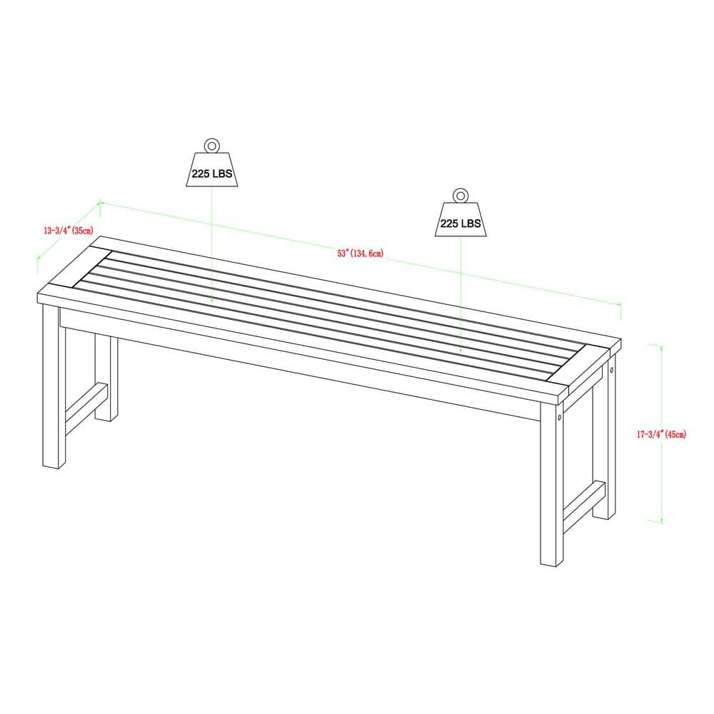 Solid Acacia Wood Outdoor Bench in Natural Brown Finish