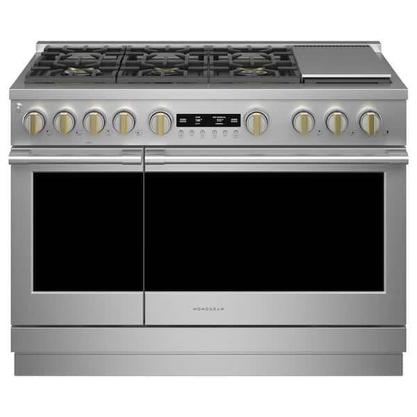Monogram 48 in. 8.9 cu. ft. Smart Double Oven Gas Range with Steam-Cleaning Convection Oven in Stainless Steel