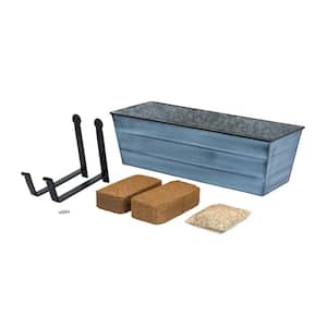 24 in. W Medium Nantucket Blue Galvanized Steel/Wrought Iron Bloom Box Garden Growing Kit with Wall Brackets