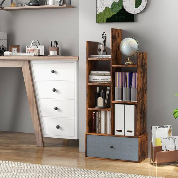 Bookshelf with Drawer Rustic Wood Industrial Bookshelves Storage cheapest