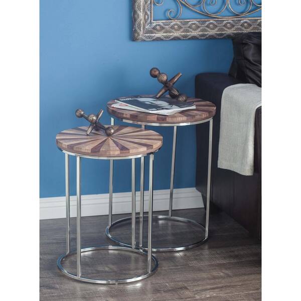 Litton Lane Large: 25 in. x 18 in.; Medium: 22 in. x 17 in.; Small: 20 in. x 14 in. Colorwheel Wood and Metal Round Tables