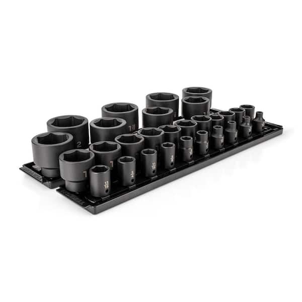 1/2 Inch Drive 6-Point Impact Socket Set with Rails and Tray, 29-Piece (5/16-2 in. )