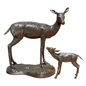 Standing Mother Doe and Baby Fawn Deer Cast Bronze Garden Statue Set (2-Piece)