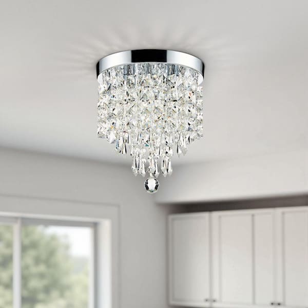 8.7 in. 3-Light Chrome Flush Mount Chandelier with K9 Crystals