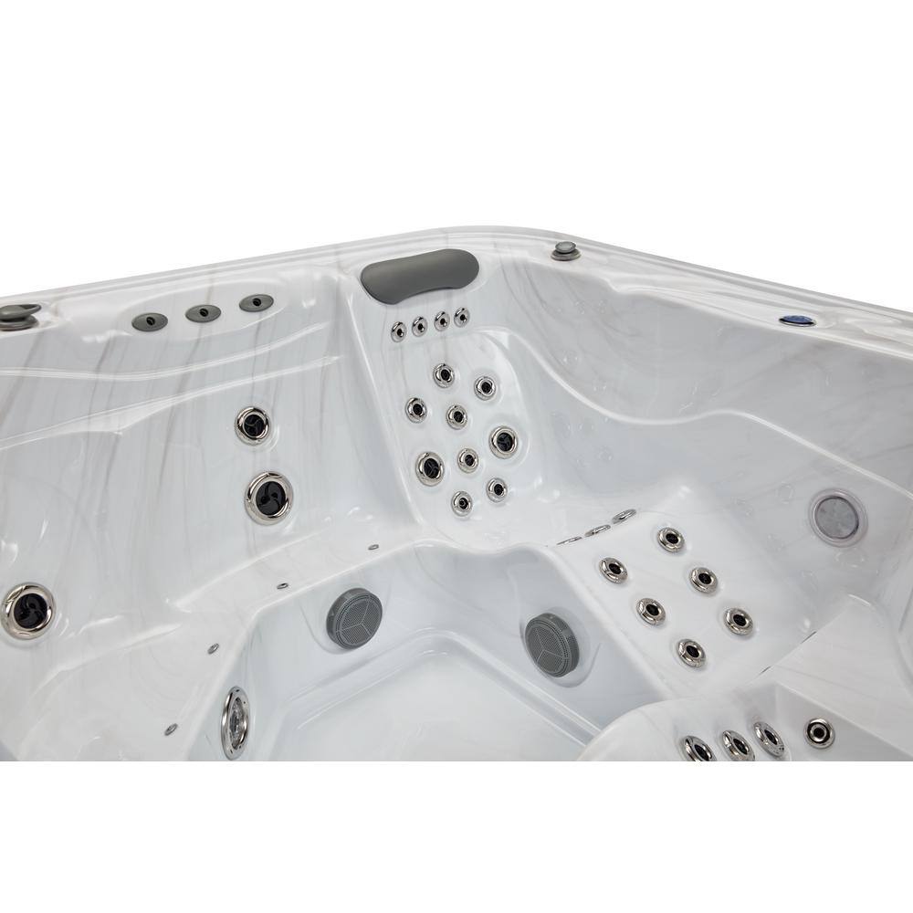 Gray and White 5-Person Luxury Hot Tub with Jets and Ozonator