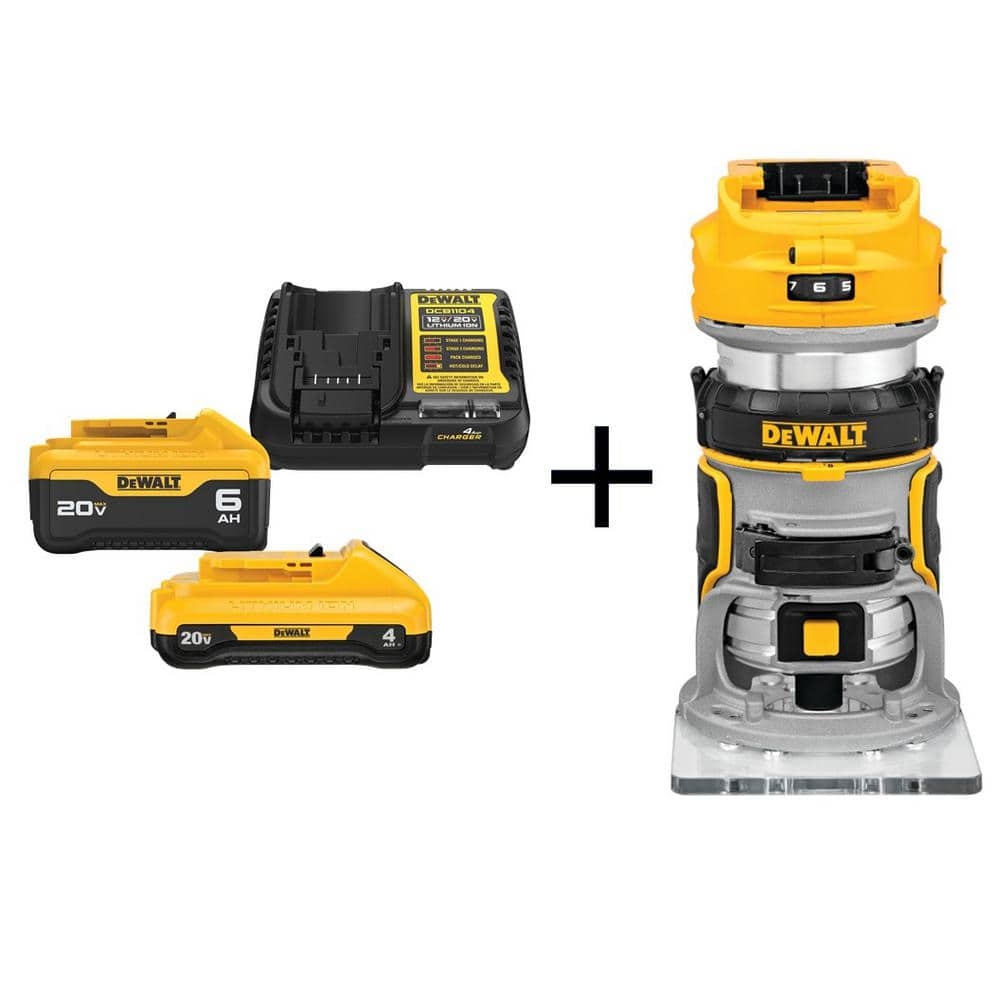 DEWALT 20V MAX XR Cordless Brushless Compact Router with 6.0 Ah and 4.0 Ah Starter Kit