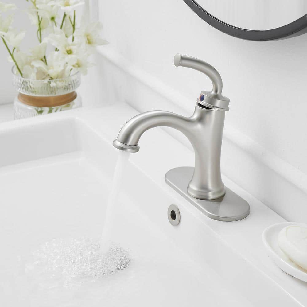 Brushed Nickel Single Handle Bathroom Faucet with Pop-up Drain