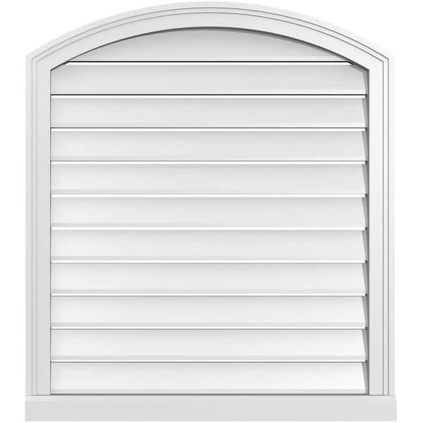 Ekena Millwork 30 in. x 32 in. Arch Top Surface Mount PVC Gable Vent: Decorative with Brickmould Sill Frame