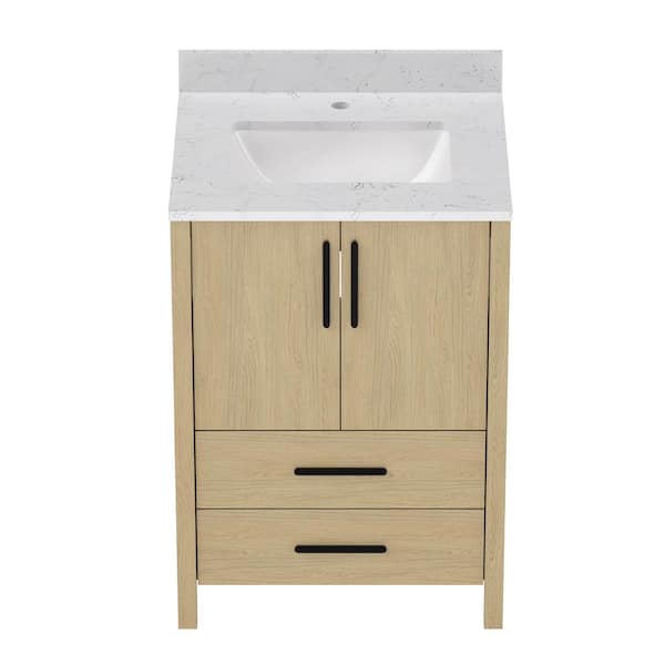 24 in. W x 22 in. D x 34 in. H Single Sink Freestanding Bath Vanity in Oak with White Carrara Cultured Marble Top
