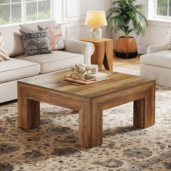 Kerlin 39.4 in. Dark Brown Square Wood Coffee Table for Living Room, Farmhouse Small Square Center Table