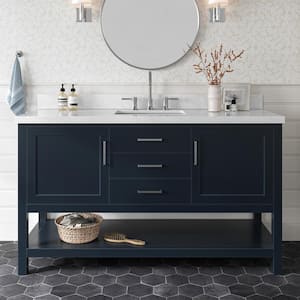 Bayhill 61 in. W x 22 in. D x 36 in. H Bath Vanity in Midnight Blue with Carrara White Marble Top