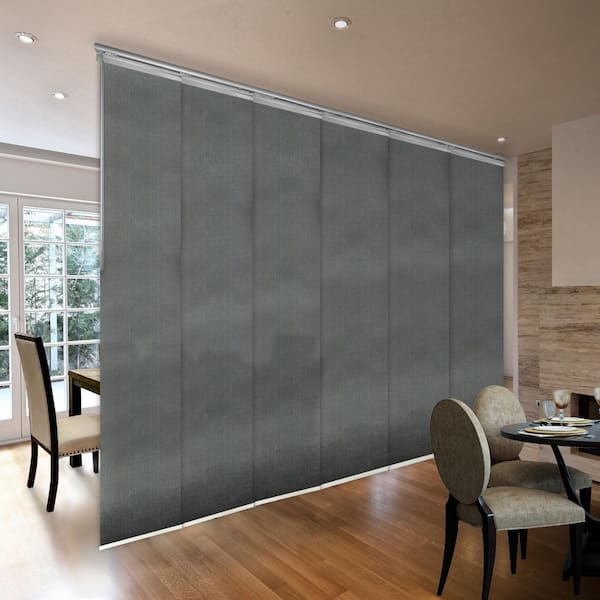 EMOH Metallic 70 in. - 130 in. W x 94 in. L Adjustable 6- Panel White Single Rail Panel Track with 23.5 in. Slates
