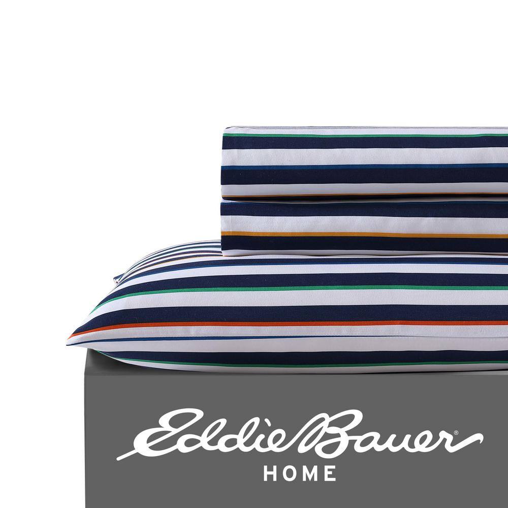 Blue Striped Polyester Microfiber Queen Sheet Set