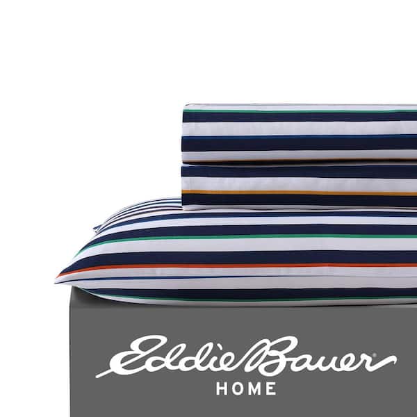 Eddie Bauer Stripes Game 4-Piece Blue Microfiber Queen Sheet Set