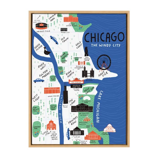 Kate and Laurel Sylvie "Chicago Illustration" by Stacie Bloomfield of Gingiber 33 in. x 23 in. Framed Canvas Wall Art