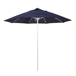 9 ft. White Aluminum Commercial Market Patio Umbrella with Fiberglass Ribs and Push Lift in Navy Blue Sunbrella