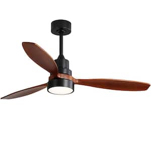 52 in. Indoor/Outdoor Wood Black Ceiling Fan with Light and 6 Speed Remote Control