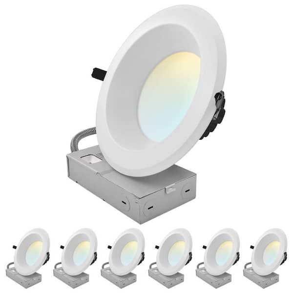 8 In. Integrated LED Commercial Recessed Light J-Box 5CCT 50/65/80W Dimmable 5000/6500/8000LM 120-277V Wet Rated 6 Pack