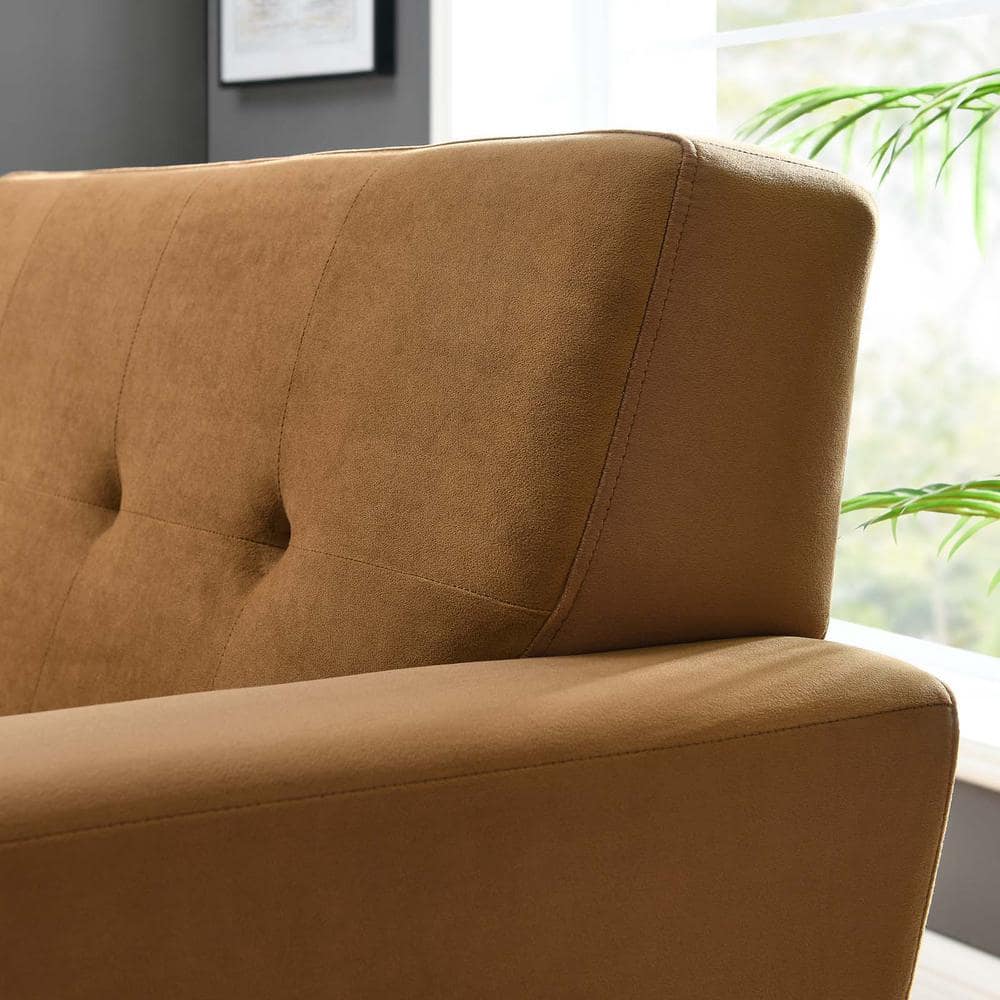 Cognac Elegance 40" Velvet Tufted Armchair with Black Wood Legs