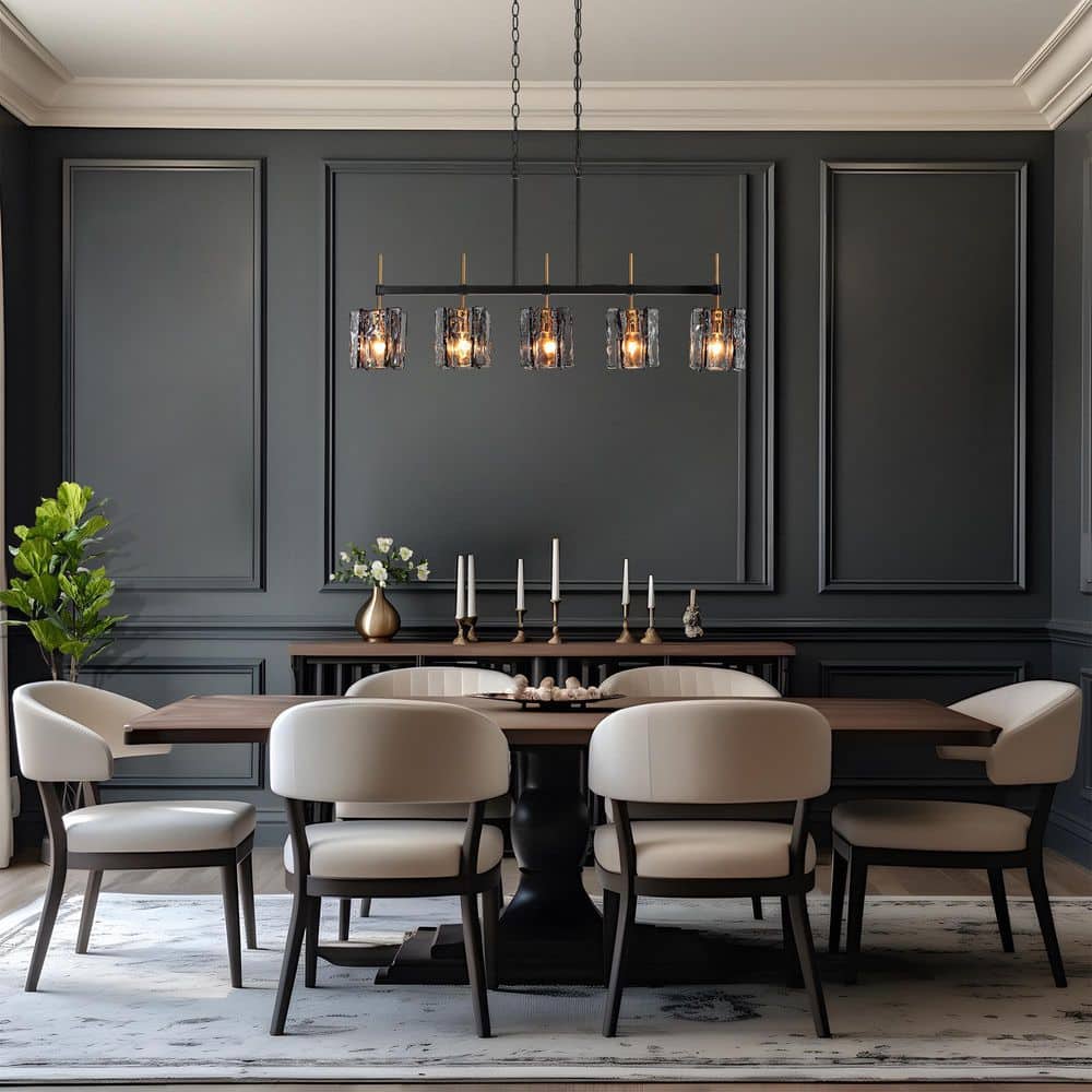 Kasy 5-Light Black and Brass Linear Chandelier with Smoke-Gray Glass