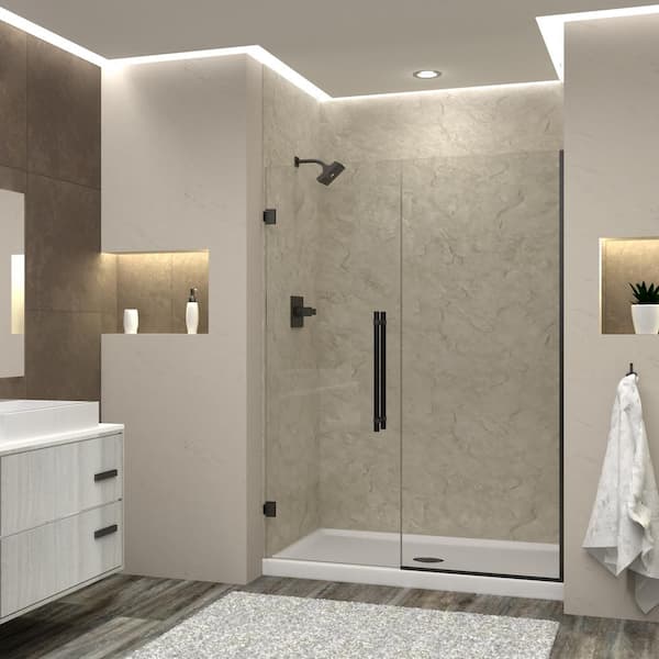Transolid Elizabeth 57.5 in. W x 76 in. H Hinged Frameless Shower Door in Matte Black with Clear Glass