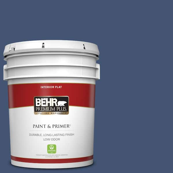 BEHR PREMIUM PLUS 5 gal. Home Decorators Collection #HDC-CL-26 Champlain Blue Flat Low Odor Interior Paint & Primer