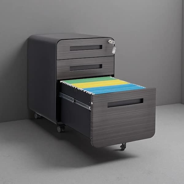 3-Drawer Black Wood 15.5 in. W Vertical Storage Office Furniture Mobile File Cabinet for Letter/A4 Files with Wheels