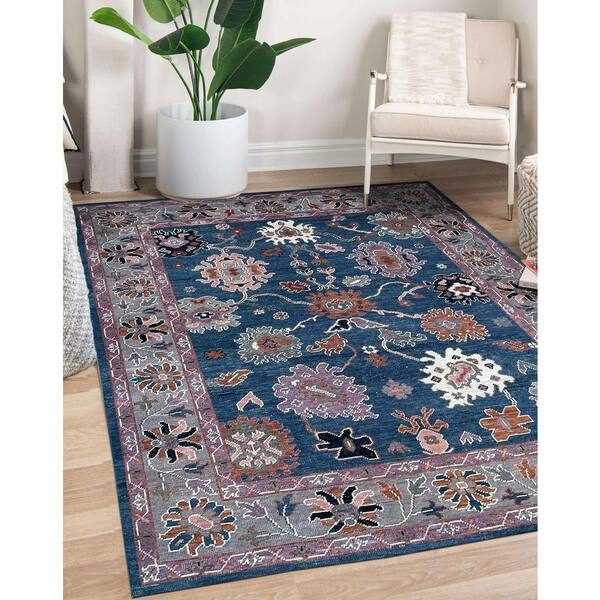 Hand Knotted Wool Rug, Blue, Area Rug