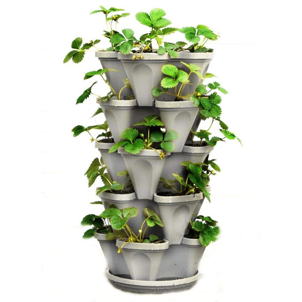 Plant Pot Space-Saving PP for Garden Vertical Stackable Strawberry Herb  Planter Automatic Drain Nursery Pot for Gardening