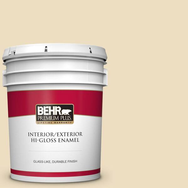 BEHR PREMIUM PLUS 5 gal. Home Decorators Collection #HDC-NT-17 New Cream Hi-Gloss Enamel Interior/Exterior Paint