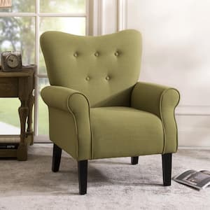 Modern Wing Back Accent Chair Roll Arm Living Room Cushion with Wooden Legs - Avocado
