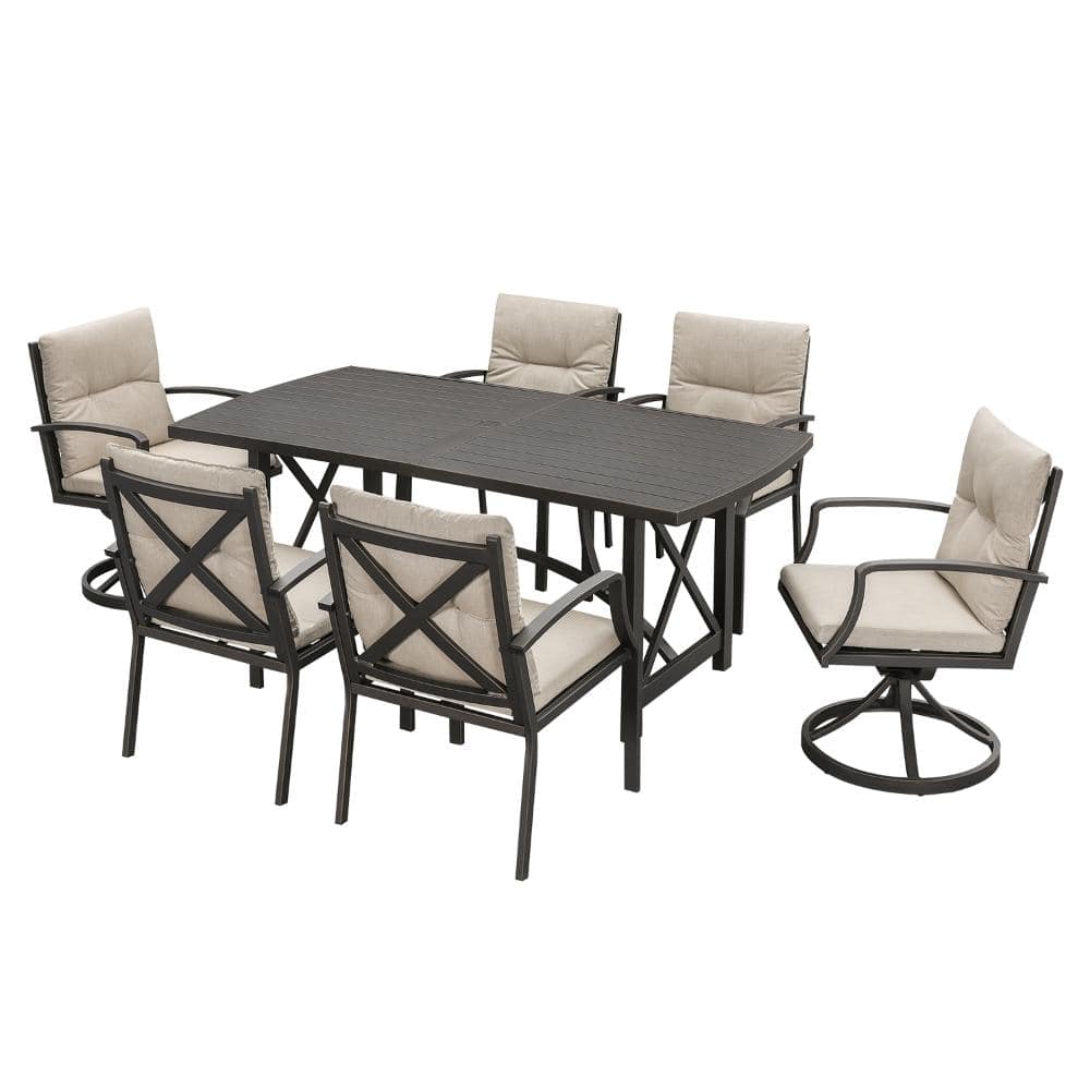 7-Piece Aluminum Outdoor Patio Dining Set with Rectangular Table and Dining Chairs with Cushion, Gunmetal