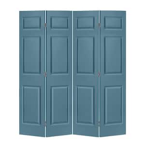 60 in. x 80 in. 6 Panel Dignity Blue Painted MDF Composite Bi-Fold Double Closet Door with Hardware Kit